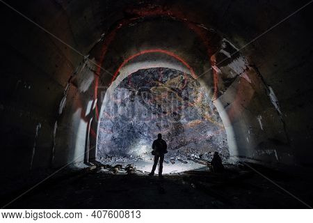 Man In The Dark Underground Subway Construcion