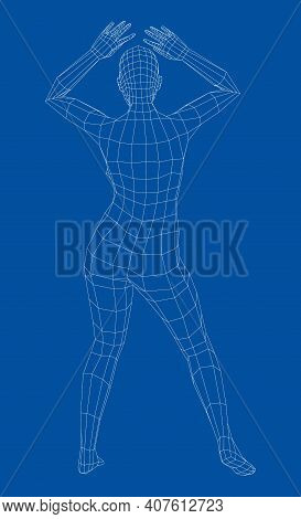 Wireframe Ballerina Or Dancer In Dance Pose. Vector 3d Rendering