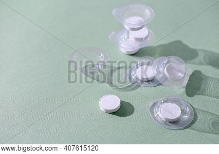 Compressed Facial Mask. Dry Single Dose Pressed Tissue Mask For Face Care. Place Saving Cosmetic Pro