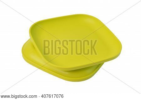 Klang,malaysia:february 11,2021-green Plates Over White Background. Tupperware Plate.