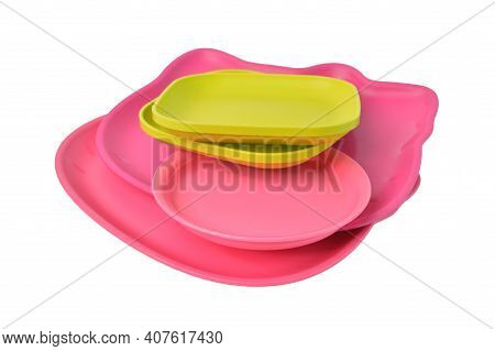 Klang,malaysia: February 11, 2021-various Type Of Plates Over White Background. Tupperware Brand.