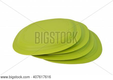 Klang,malaysia:february 11,2021-green Plates Over White Background. Tupperware Brand