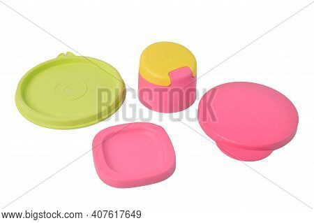 Klang,malaysia: February 11, 2021-various Type Of Plastic Covers Over White Background. Tupperware B