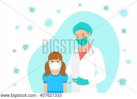 Female Doctor Or Nurse Gives Vaccine Shot To Shoulder Of Patient In Hospital. Doctor Using Syringe T