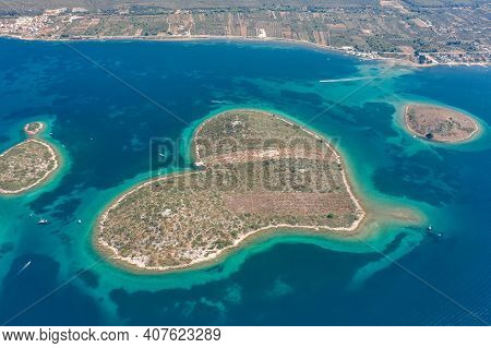 Aerial Drone Shot Of Heart-shaped Island Galesnjak In Dalamatia Croatia