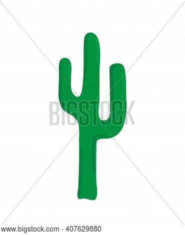 Green Arisona Cactus. Hand Drawn Vector Illustration Isolated On White Background