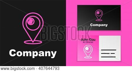 Pink Line Map Pointer With Billiard Pool Snooker Ball With Number 8 Icon Isolated On Black Backgroun