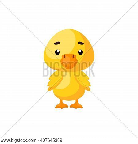 Cute Little Duck On White Background. Cartoon Animal Character For Kids Cards, Baby Shower, Birthday