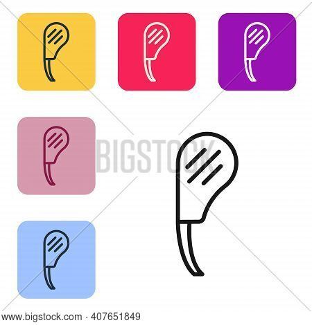 Black Line Rib Eye Steak Icon Isolated On White Background. Steak Tomahawk. Piece Of Meat. Set Icons