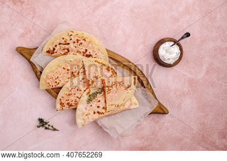 Baked Bread With Vegetable Filling On A Stone Background. Selective Focus.