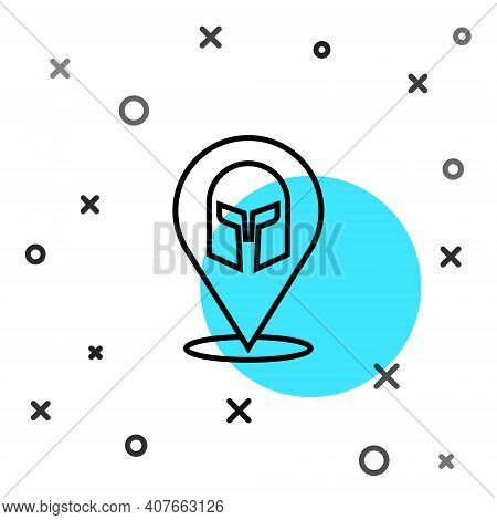 Black Line Greek Helmet Icon Isolated On White Background. Antiques Helmet For Head Protection Soldi