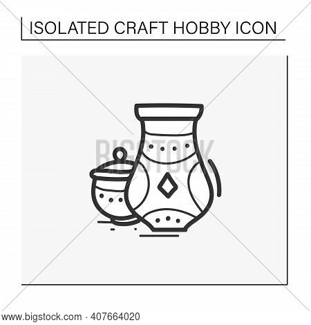 Pottery Hand Draw Icon. Unique Pitchers. Folk Concept. Special Ornament On Jars. Beautiful Painting 