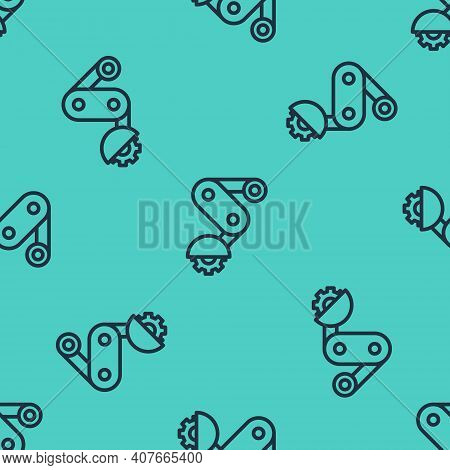 Black Line Derailleur Bicycle Rear Speed Folding Icon Isolated Seamless Pattern On Green Background.