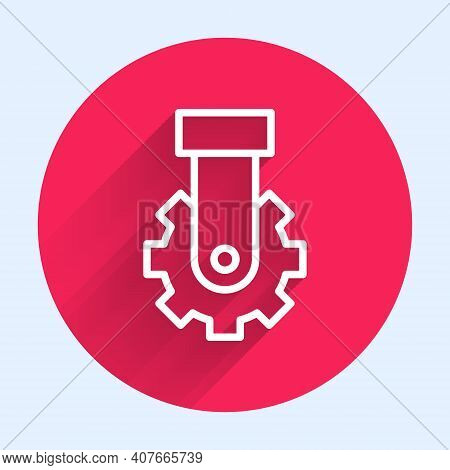 White Line Derailleur Bicycle Rear Speed Folding Icon Isolated With Long Shadow. Red Circle Button. 