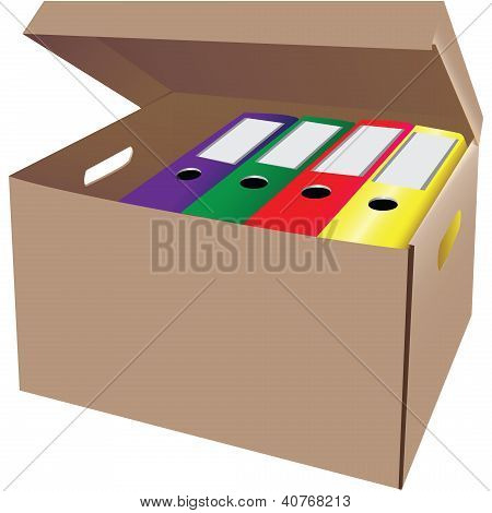 Cardboard Box With Office Folders