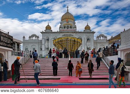 Delhi. India. January 30, 2016. Architecture Of The Gurdwara Bangla Sahib Sikh Temple. It Is The Mai