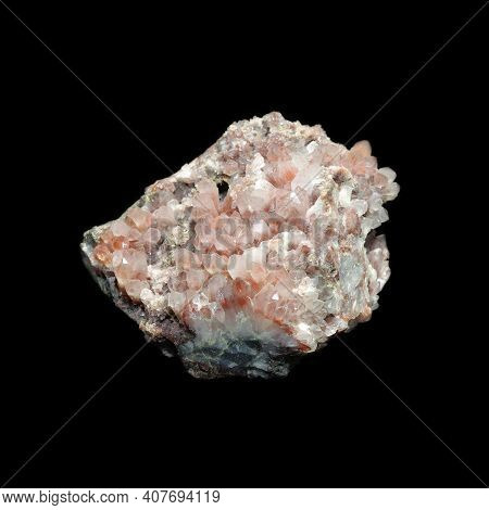 Rock Crystal With Haematite Druse On Black Background