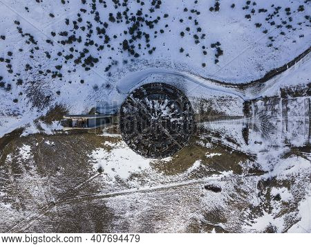 Buzludha, Bulgaria - January 24, 2021: Aerial View Of Abandoned Memorial House Of Bulgarian Communis