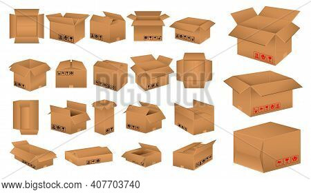 Set Of Cardboard Box Mockup Or Realistic Various Cardboard Boxes Or Packaging Boxes Mock Up Concept.