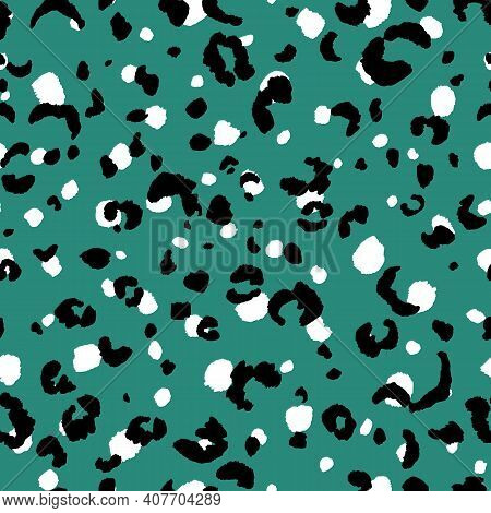 Abstract Modern Leopard Seamless Pattern. Animals Trendy Background. Green And Black Decorative Vect