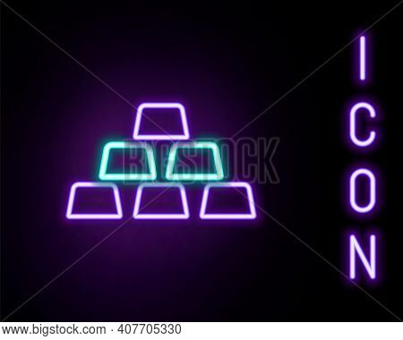 Glowing Neon Line Gold Bars Icon Isolated On Black Background. Banking Business Concept. Colorful Ou