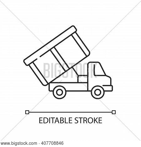Roll-off Truck Linear Icon. Open Top Dumpster. Organizational Clear Outs. Disposal Option. Thin Line