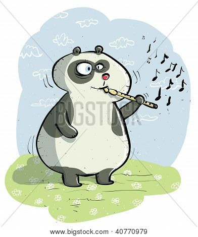 Panda with Flute vignette