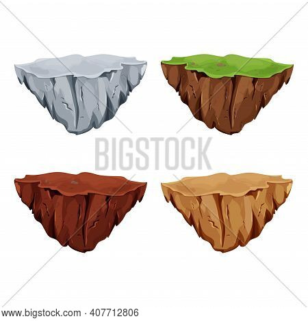 Cartoon Flying Islands Set, Different Fantasy Interface Isolated On White Background Stock Vector Il