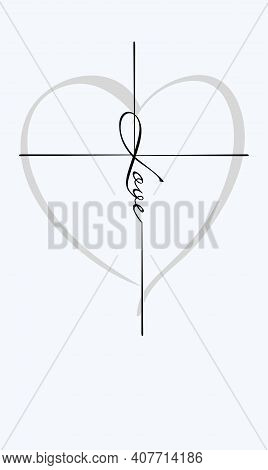 Heart With Cross And Calligraphic Inscription Love