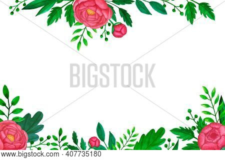 Hand Drawn Flora For Spring Poster, Decoration, Text