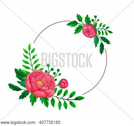 Hand Drawn Watercolor Floral Frame For Decoration, Wedding Invitation, Text