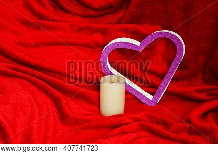 Valentine Day,red Fabric Background With Embossed Stars