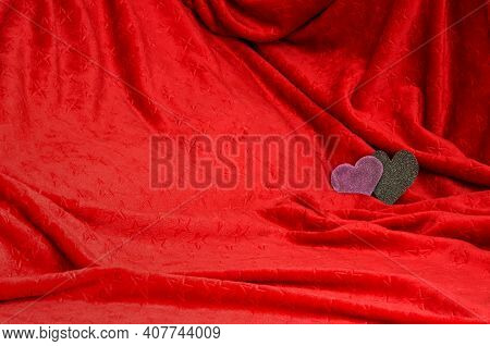 Valentine Day,red Fabric Background With Embossed Stars