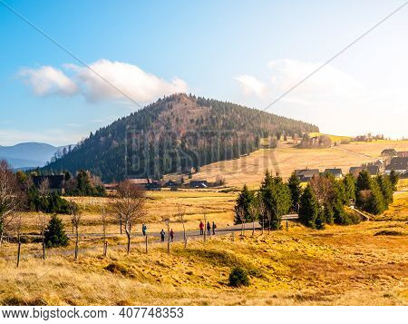 Jizerka Village With Bukovec Hill, Jizera Mountains, Czech Republic.