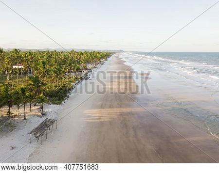 Drone Aerial View Of Deserted Tropical Beach In Ilheus Bahia Brazil.