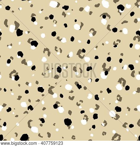 Abstract Modern Leopard Seamless Pattern. Animals Trendy Background. Beige And Black Decorative Vect