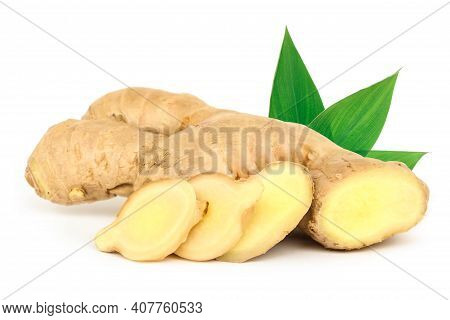 Fresh Ginger Rhizome Isolated On White Background.
