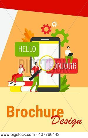 Translating App On Mobile Phone. People Using Online Translation Service, Translating From English I