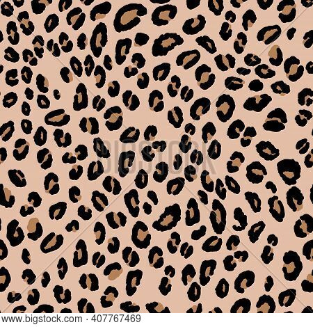 Abstract Modern Leopard Seamless Pattern. Animals Trendy Background. Beige And Black Decorative Vect
