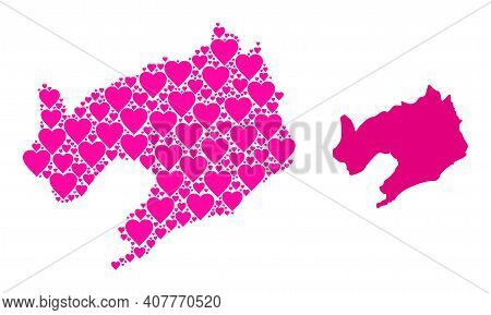 Love Pattern And Solid Map Of Liaoning Province. Collage Map Of Liaoning Province Is Formed With Pin