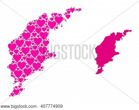 Love Mosaic And Solid Map Of Gotland Island. Mosaic Map Of Gotland Island Composed With Pink Lovely 