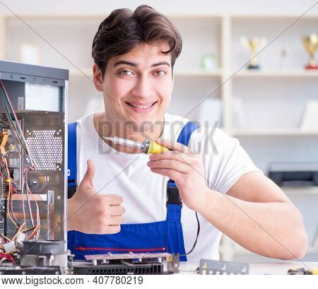 Computer hardware repair and fixing concept by experienced techn
