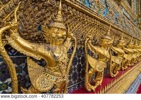 Guardian demon statues on phra mondop at the emerald buddha temple, bangkok. Thailand