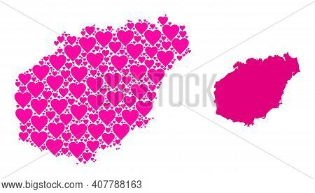 Love Collage And Solid Map Of Hainan Island. Collage Map Of Hainan Island Is Created With Pink Love 