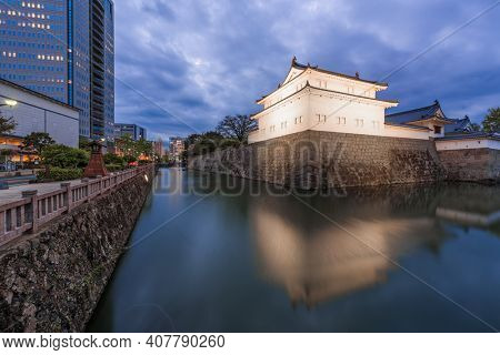 Sunpu Castle, Shizuoka, Japan at twilight.