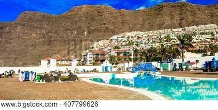 Tenerife island, Los Gigantes, publick swim pool.  Canary islands, jan 2018