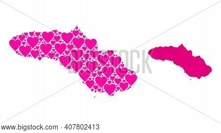 Love Mosaic And Solid Map Of Sumba Island. Mosaic Map Of Sumba Island Composed With Pink Lovely Hear