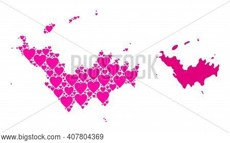 Love Mosaic And Solid Map Of Saint Barthelemy. Mosaic Map Of Saint Barthelemy Composed With Pink Lov