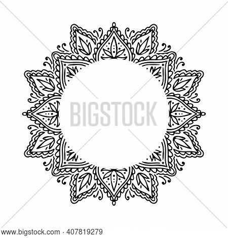 Graphic Round Frame Mandala Abstract Isolated In White Background..boho Indian Shape.ethnic Oriental