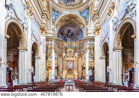 Rome, Italy - May 05, 2019: Decorated Interior And Ceiling Of Santa Maria In Vallicella, Italian: Ch